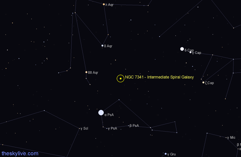 Finder chart NGC 7341 - Intermediate Spiral Galaxy in Aquarius star