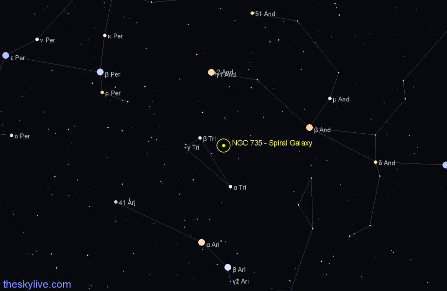 Finder chart NGC 735 - Spiral Galaxy in Triangulum star