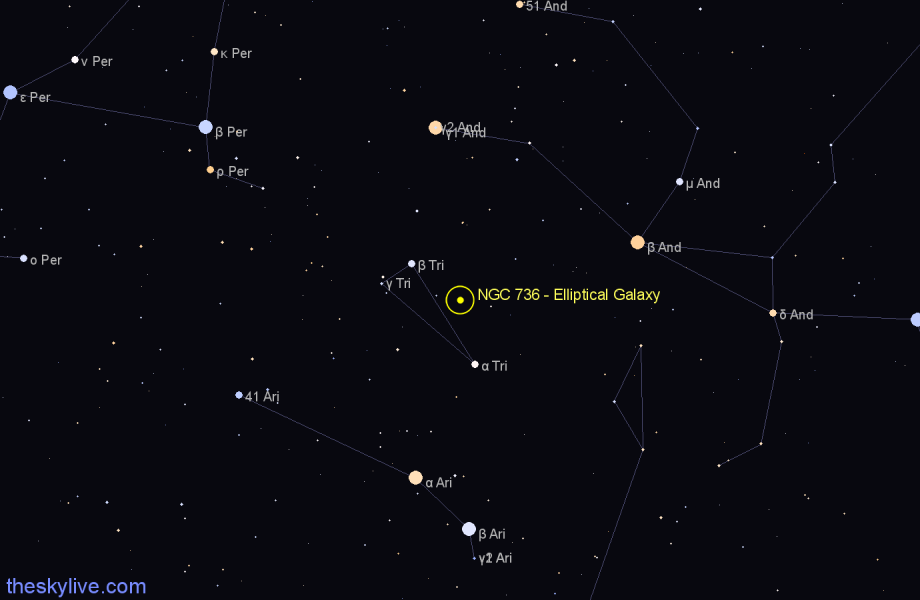 Finder chart NGC 736 - Elliptical Galaxy in Triangulum star