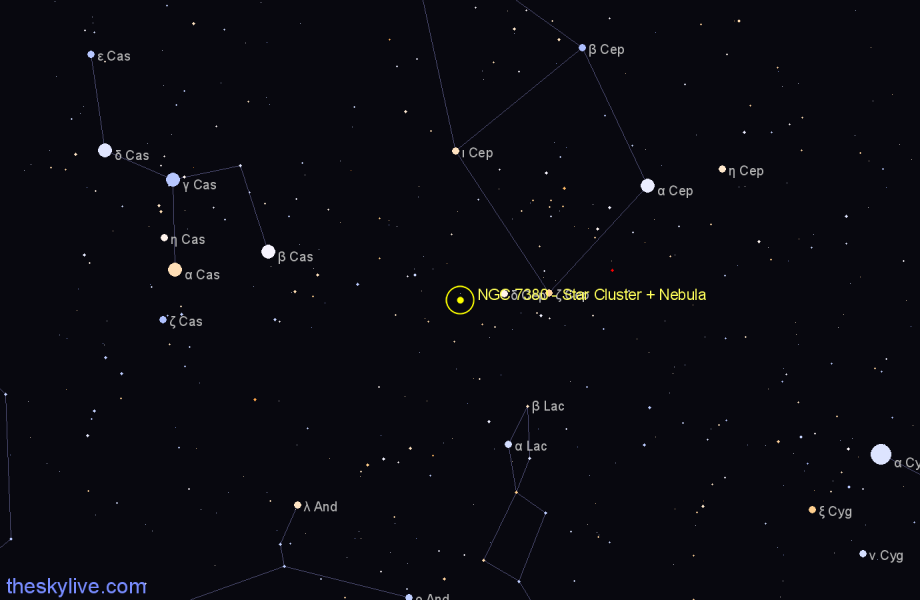 Finder chart NGC 7380 - Star Cluster + Nebula in Cepheus star
