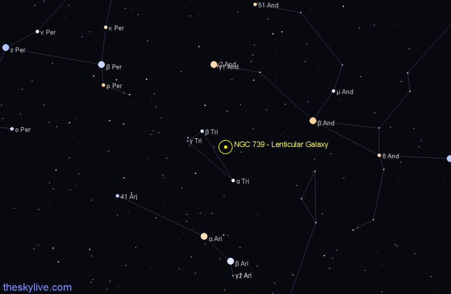 Finder chart NGC 739 - Lenticular Galaxy in Triangulum star