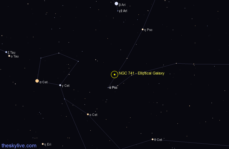 Finder chart NGC 741 - Elliptical Galaxy in Pisces star