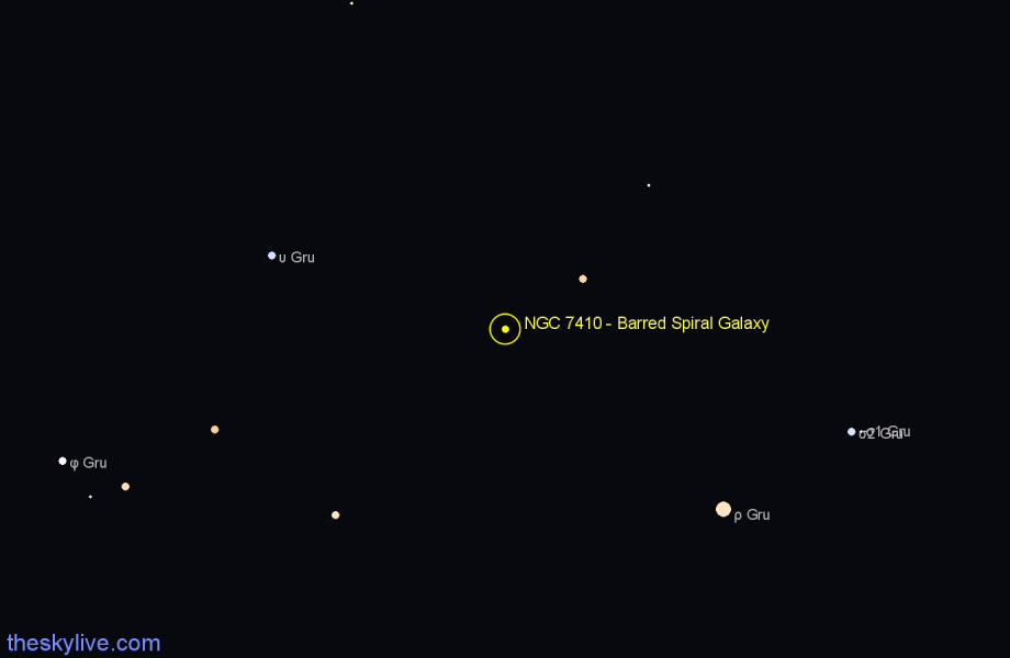 Finder chart NGC 7410 - Barred Spiral Galaxy in Grus star