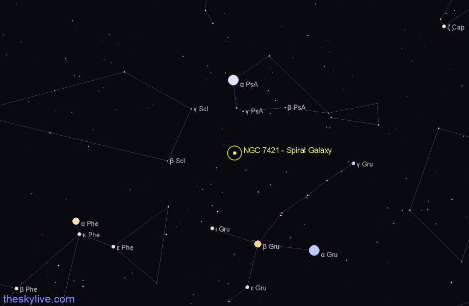 Finder chart NGC 7421 - Spiral Galaxy in Grus star