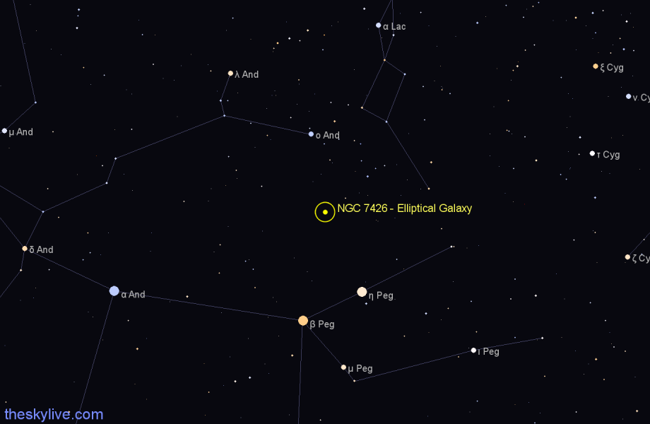 Finder chart NGC 7426 - Elliptical Galaxy in Lacerta star