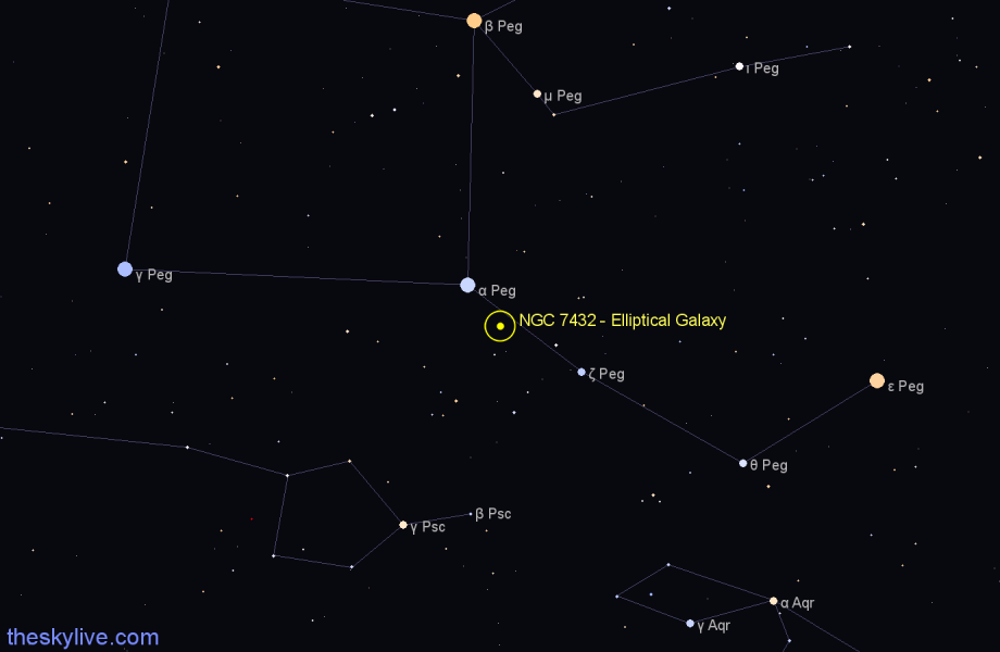 Finder chart NGC 7432 - Elliptical Galaxy in Pegasus star