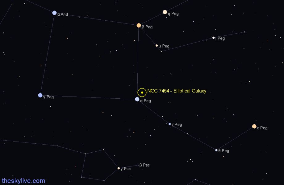 Finder chart NGC 7454 - Elliptical Galaxy in Pegasus star