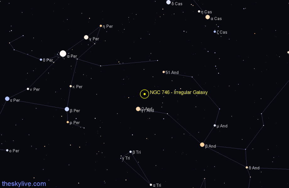 Finder chart NGC 746 - Irregular Galaxy in Andromeda star