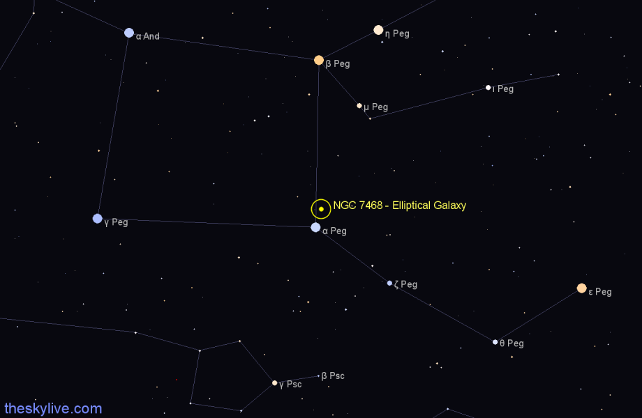 Finder chart NGC 7468 - Elliptical Galaxy in Pegasus star