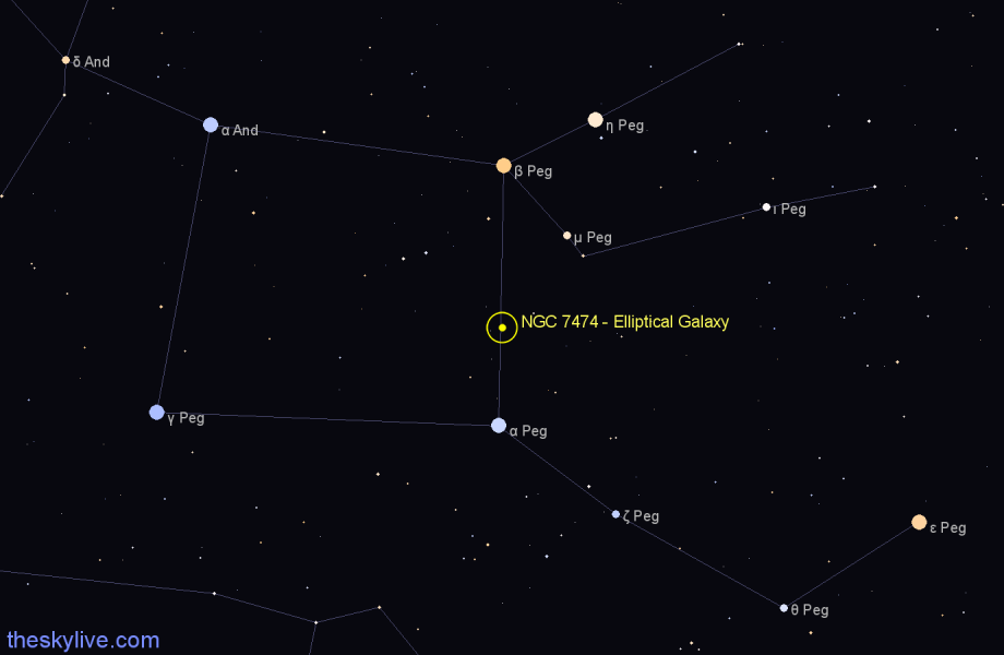 Finder chart NGC 7474 - Elliptical Galaxy in Pegasus star
