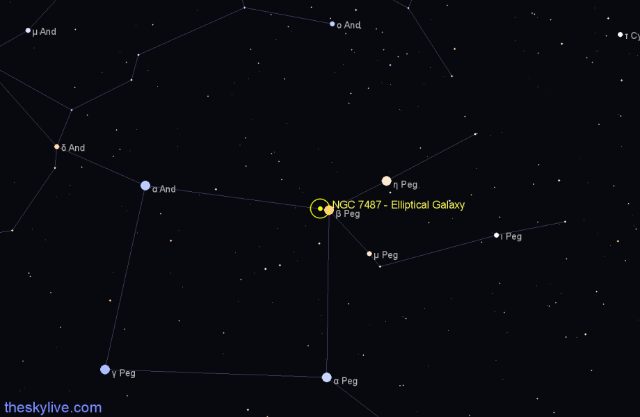 Finder chart NGC 7487 - Elliptical Galaxy in Pegasus star