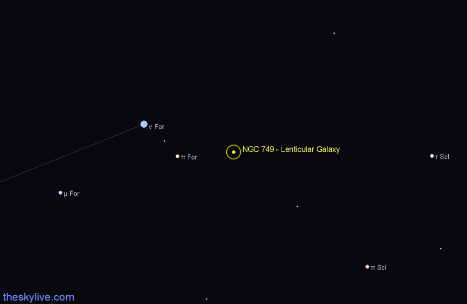 Finder chart NGC 749 - Lenticular Galaxy in Fornax star