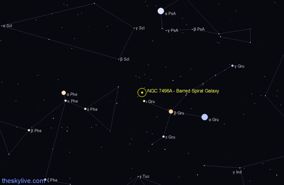 Finder chart NGC 7496A - Barred Spiral Galaxy in Grus star