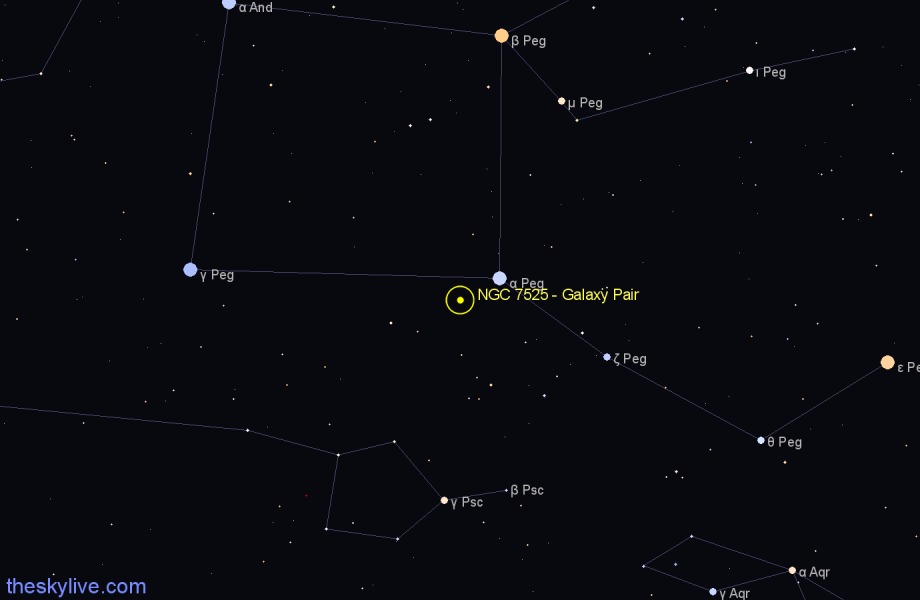 Finder chart NGC 7525 - Galaxy Pair in Pegasus star