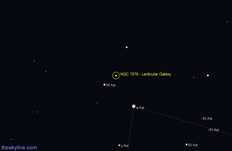 Finder chart NGC 7576 - Lenticular Galaxy in Aquarius star