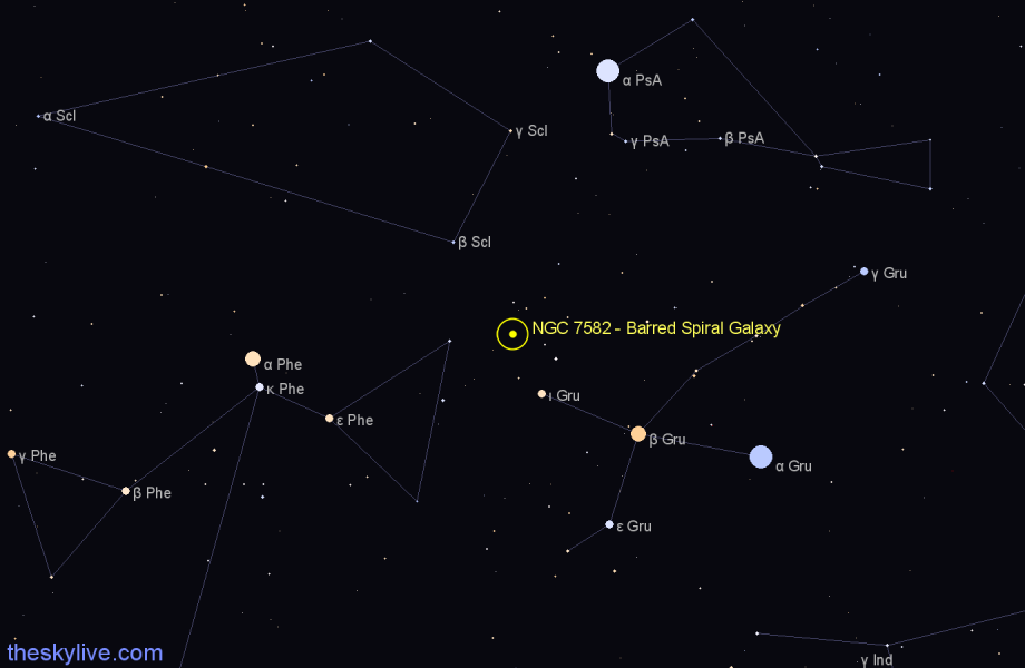 Finder chart NGC 7582 - Barred Spiral Galaxy in Grus star