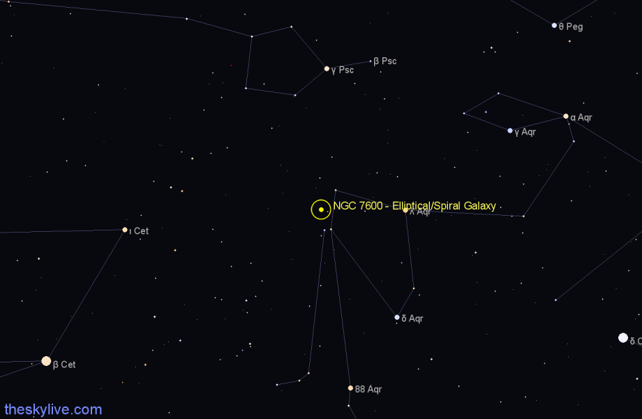 Finder chart NGC 7600 - Elliptical/Spiral Galaxy in Aquarius star