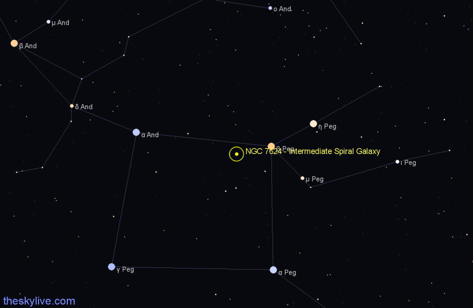 Finder chart NGC 7624 - Intermediate Spiral Galaxy in Pegasus star