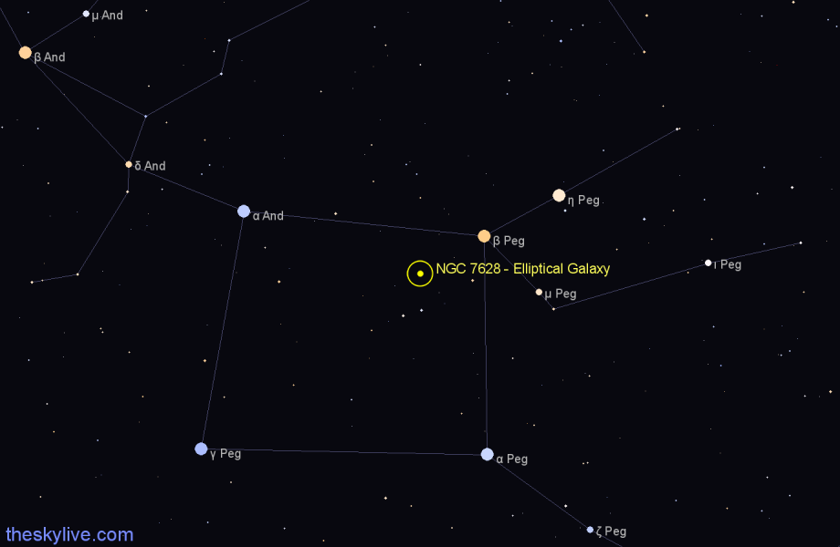 Finder chart NGC 7628 - Elliptical Galaxy in Pegasus star