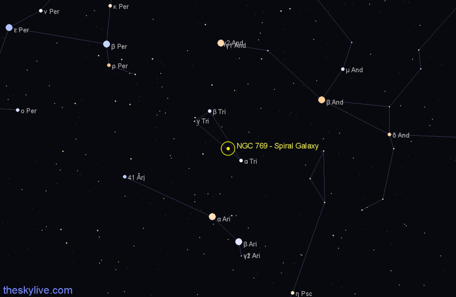 Finder chart NGC 769 - Spiral Galaxy in Triangulum star