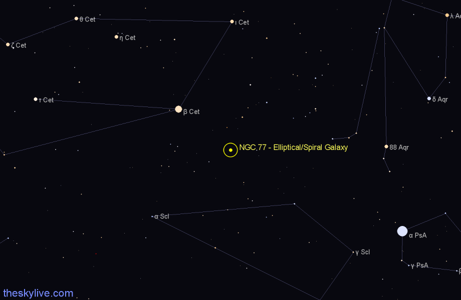 Finder chart NGC 77 - Elliptical/Spiral Galaxy in Cetus star