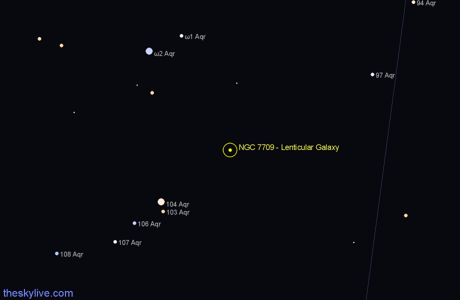 Finder chart NGC 7709 - Lenticular Galaxy in Aquarius star