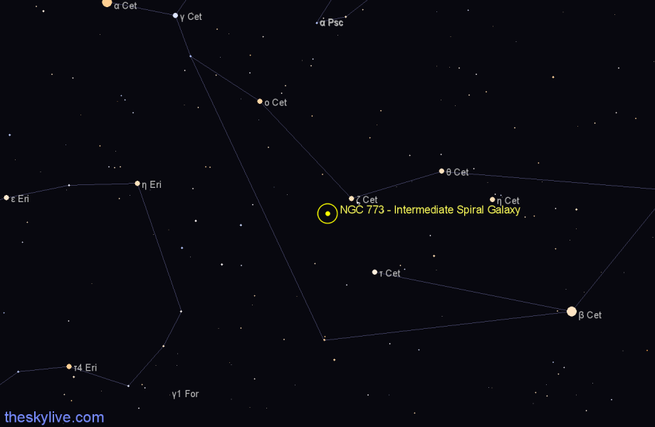 Finder chart NGC 773 - Intermediate Spiral Galaxy in Cetus star