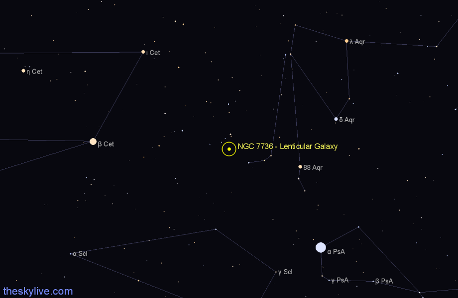Finder chart NGC 7736 - Lenticular Galaxy in Aquarius star