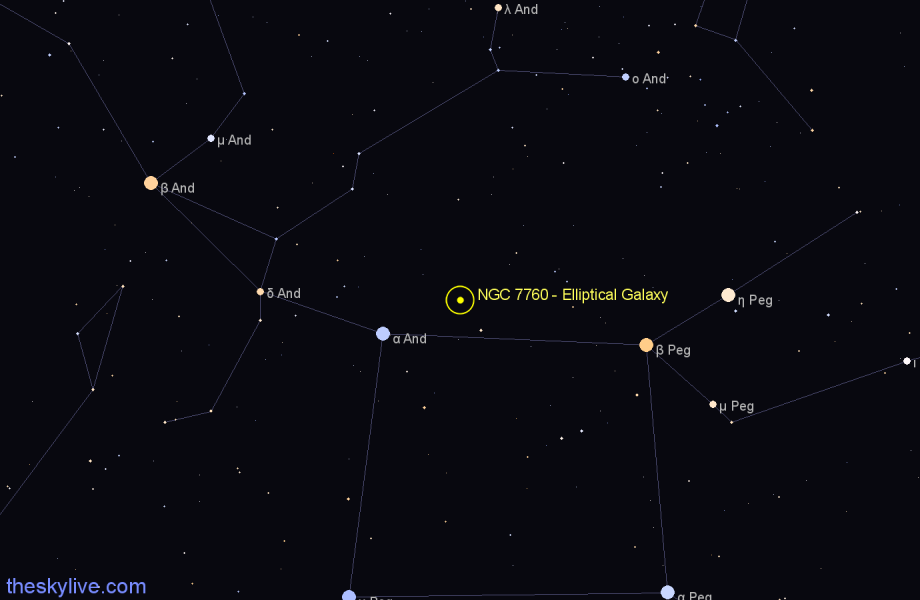 Finder chart NGC 7760 - Elliptical Galaxy in Pegasus star