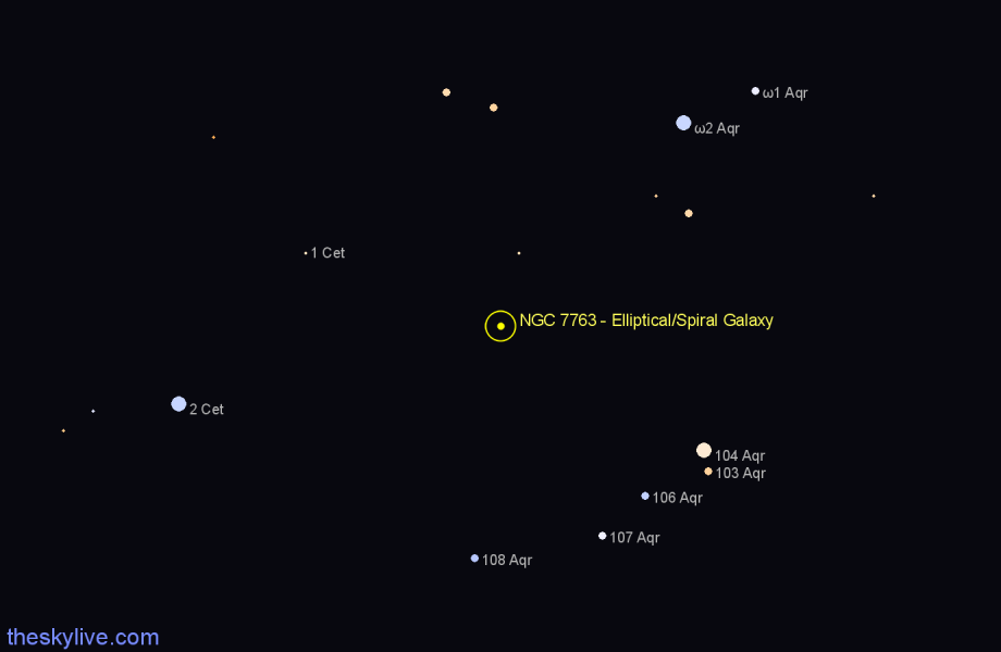 Finder chart NGC 7763 - Elliptical/Spiral Galaxy in Aquarius star