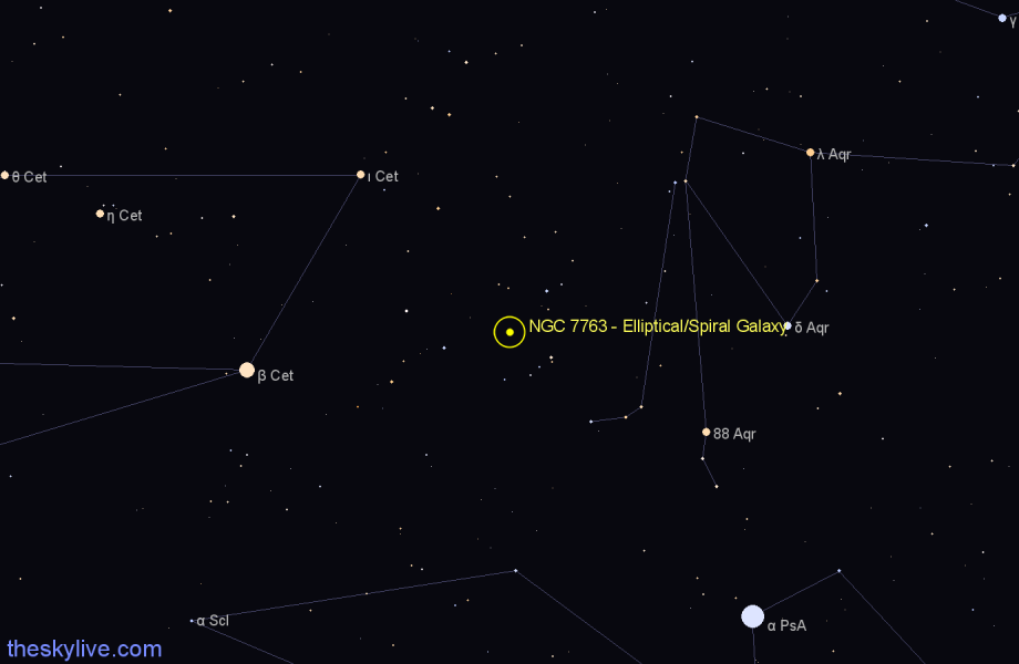 Finder chart NGC 7763 - Elliptical/Spiral Galaxy in Aquarius star