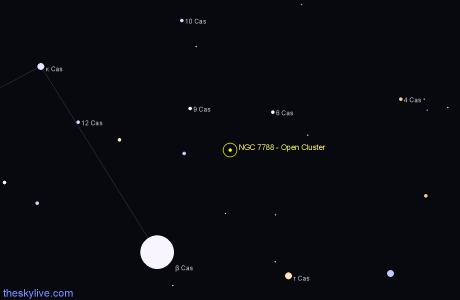 Finder chart NGC 7788 - Open Cluster in Cassiopeia star