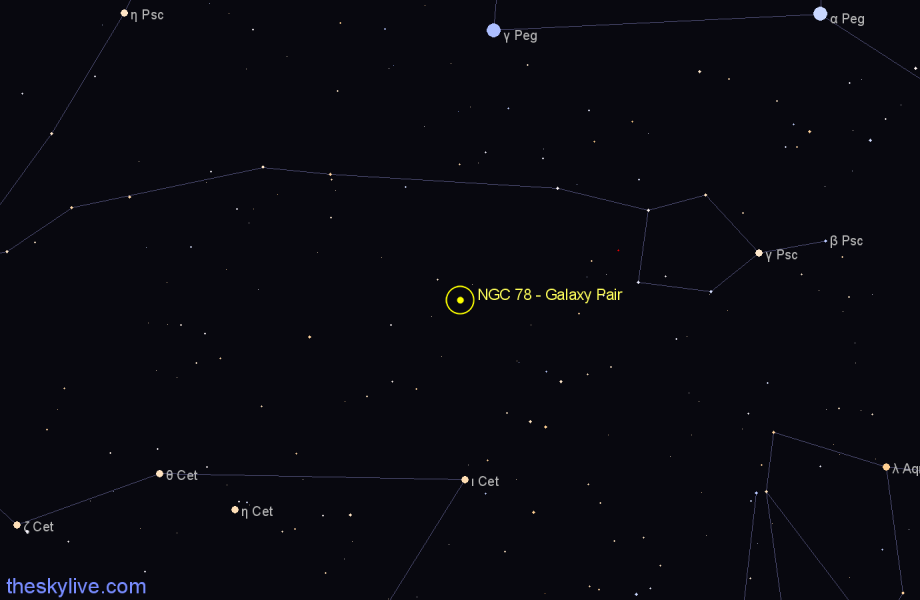 Finder chart NGC 78 - Galaxy Pair in Pisces star