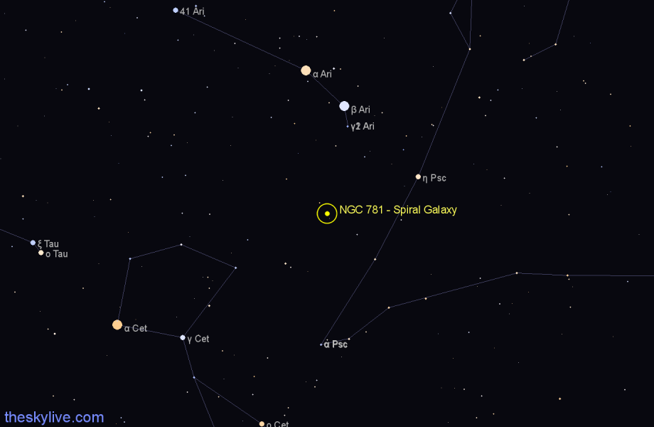 Finder chart NGC 781 - Spiral Galaxy in Aries star