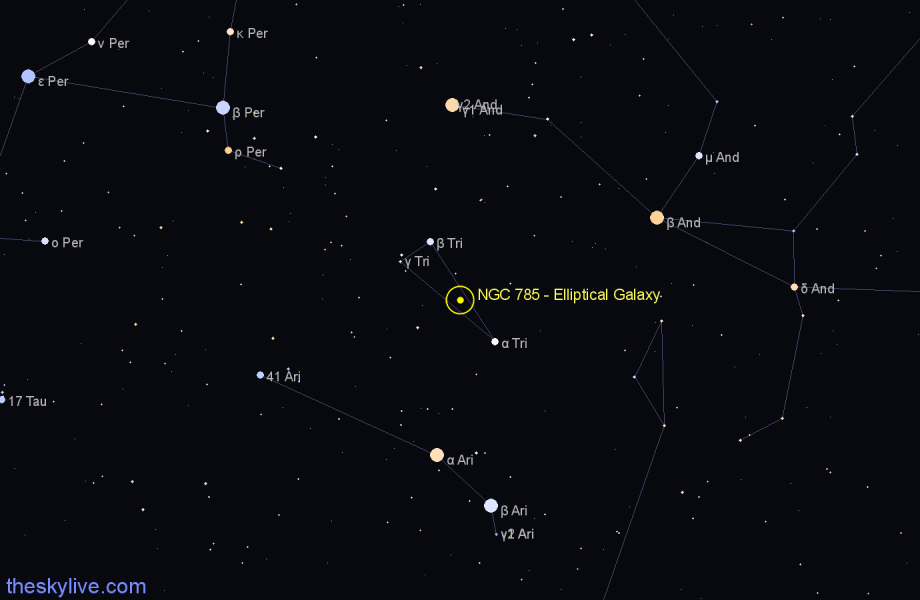 Finder chart NGC 785 - Elliptical Galaxy in Triangulum star