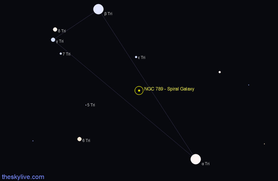 Finder chart NGC 789 - Spiral Galaxy in Triangulum star