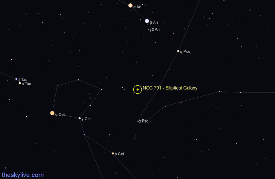 Finder chart NGC 791 - Elliptical Galaxy in Pisces star