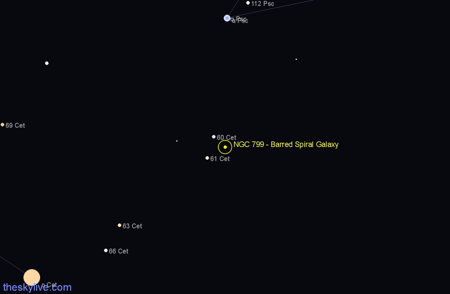 Finder chart NGC 799 - Barred Spiral Galaxy in Cetus star