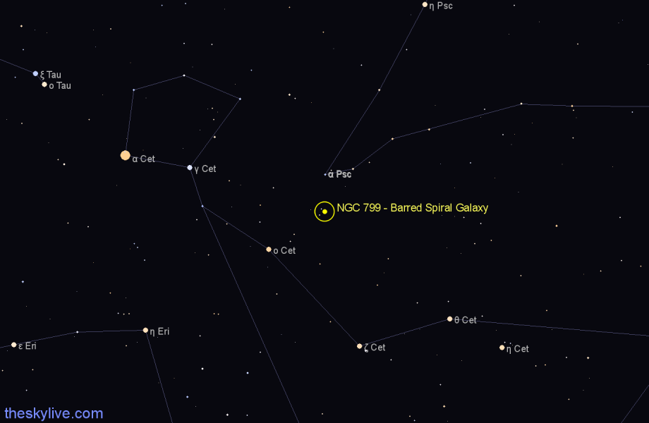 Finder chart NGC 799 - Barred Spiral Galaxy in Cetus star