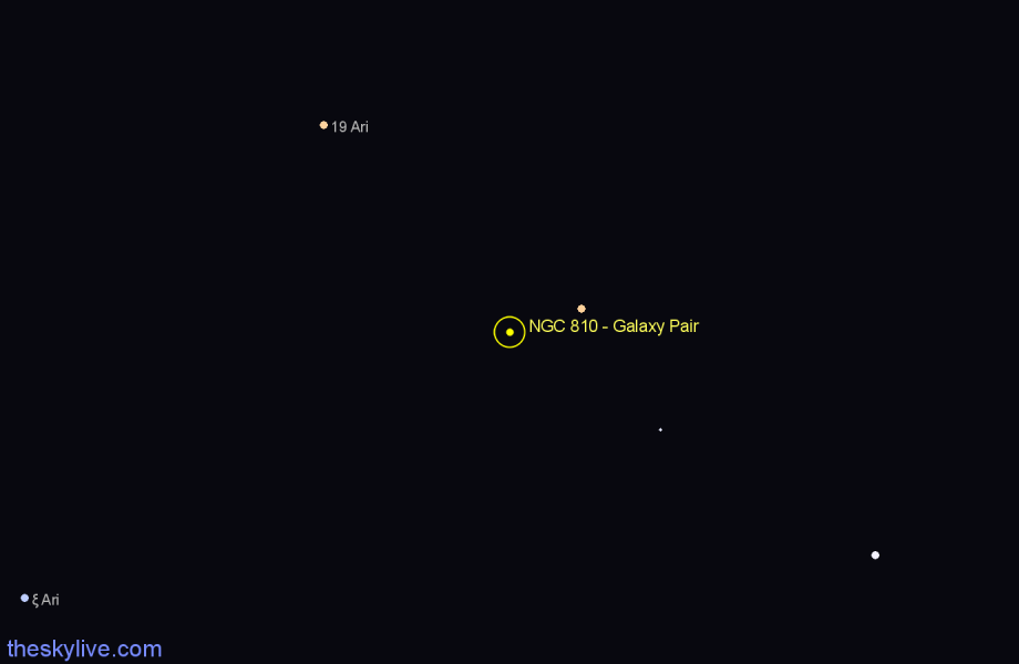 Finder chart NGC 810 - Galaxy Pair in Aries star