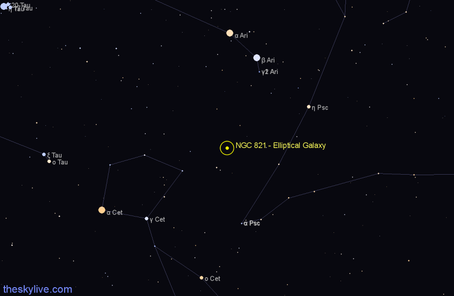 Finder chart NGC 821 - Elliptical Galaxy in Aries star