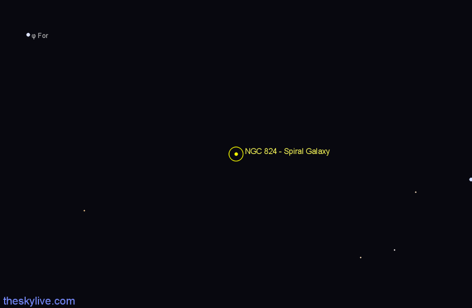 Finder chart NGC 824 - Spiral Galaxy in Fornax star