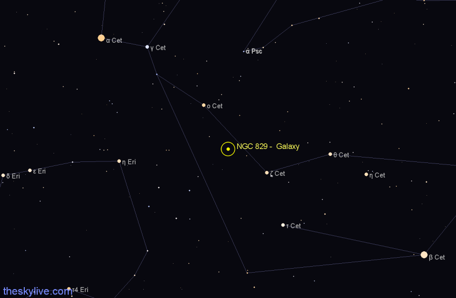 Finder chart NGC 829 -  Galaxy in Cetus star