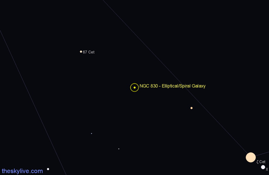 Finder chart NGC 830 - Elliptical/Spiral Galaxy in Cetus star