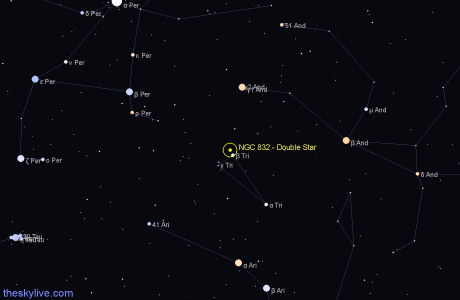 Finder chart NGC 832 - Double Star in Triangulum star