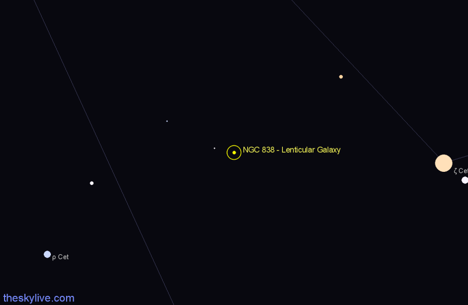 Finder chart NGC 838 - Lenticular Galaxy in Cetus star
