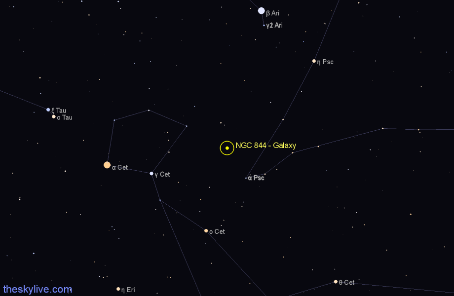 Finder chart NGC 844 - Galaxy in Cetus star