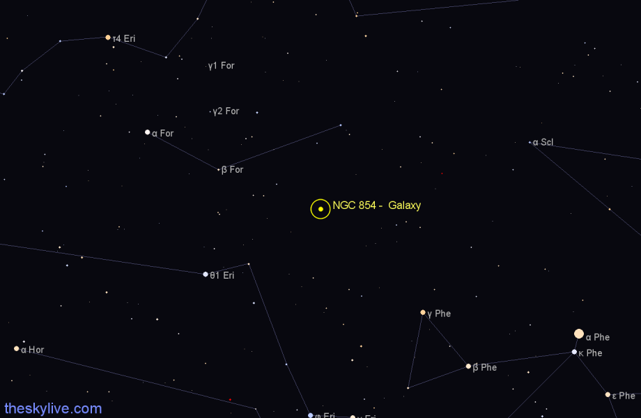 Finder chart NGC 854 -  Galaxy in Fornax star