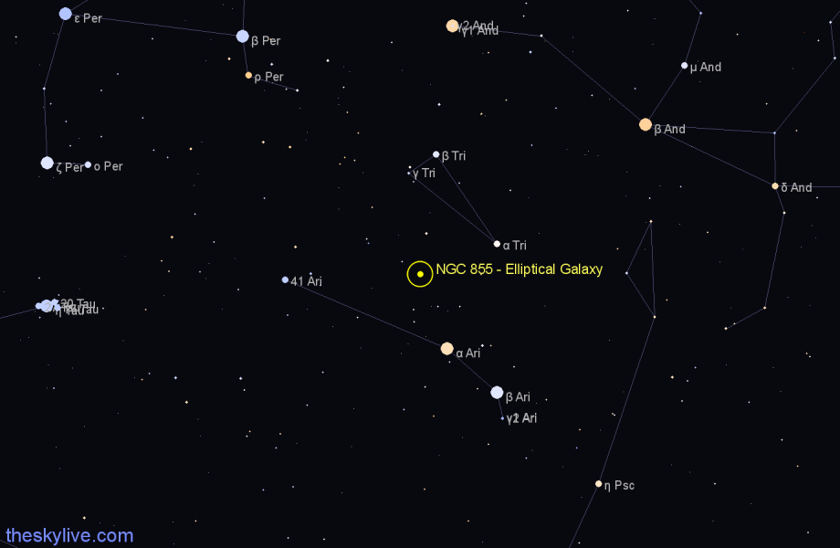 Finder chart NGC 855 - Elliptical Galaxy in Triangulum star