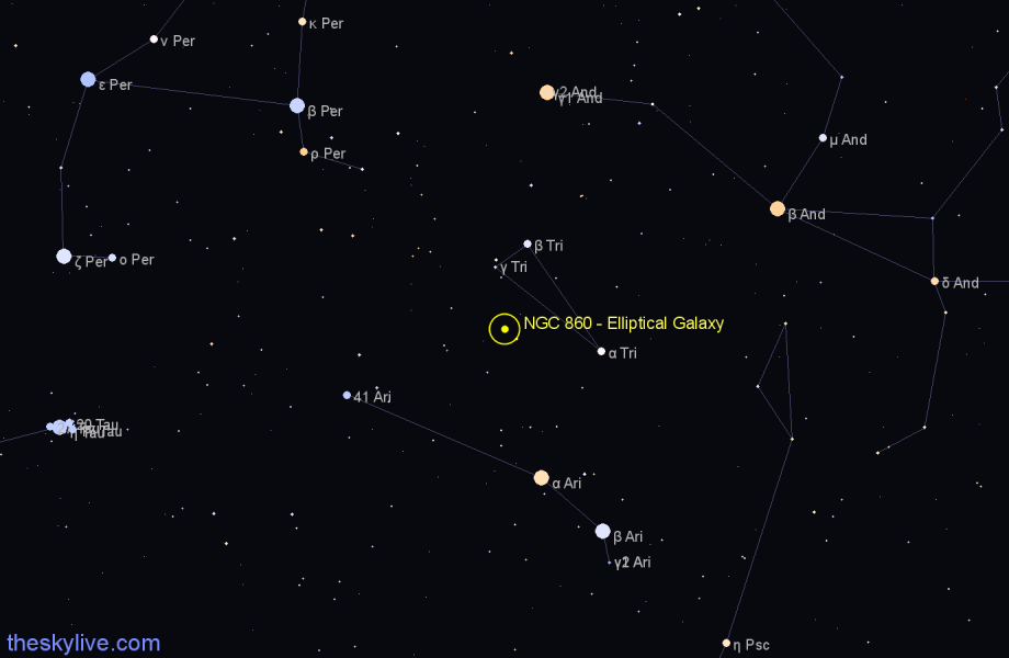 Finder chart NGC 860 - Elliptical Galaxy in Triangulum star